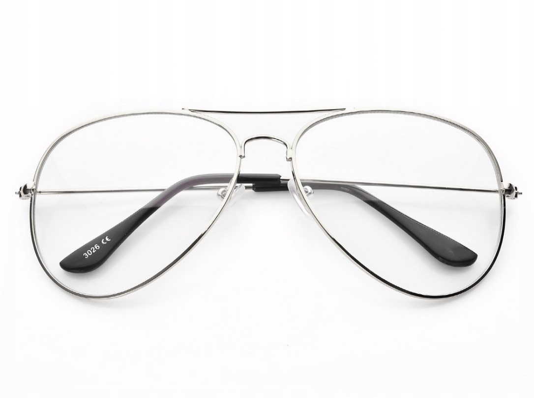 Damskie Okulary Zerówki PILOTKI AVIATOR Srebrne