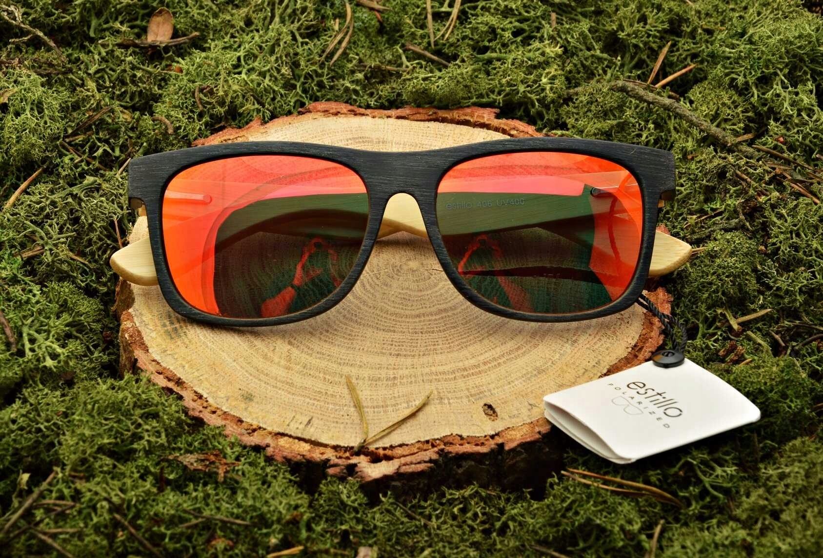 Drewniane Okulary POLARYZACJA NERD Przeciwsłoneczn marki ESTILLO + GRATISY