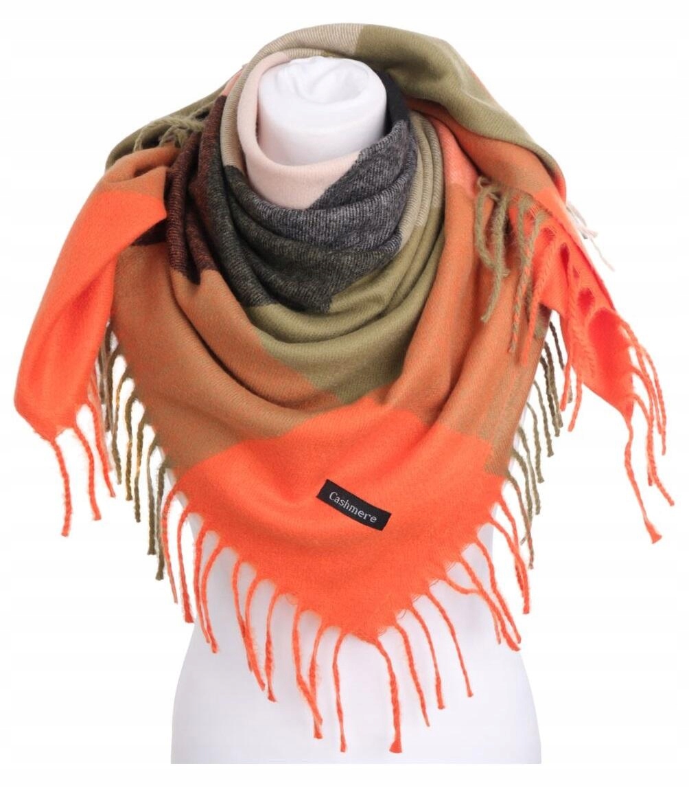 Ciepła CHUSTA DAMSKA Apaszka kratka DUŻY Miły w dotyku Szalik