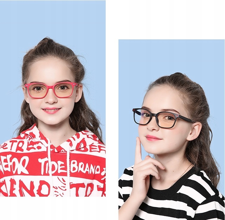 Dziecięce okulary do Komputera BLUE LIGHT zerówki OCHRONNE + ETUI + SZMATKA