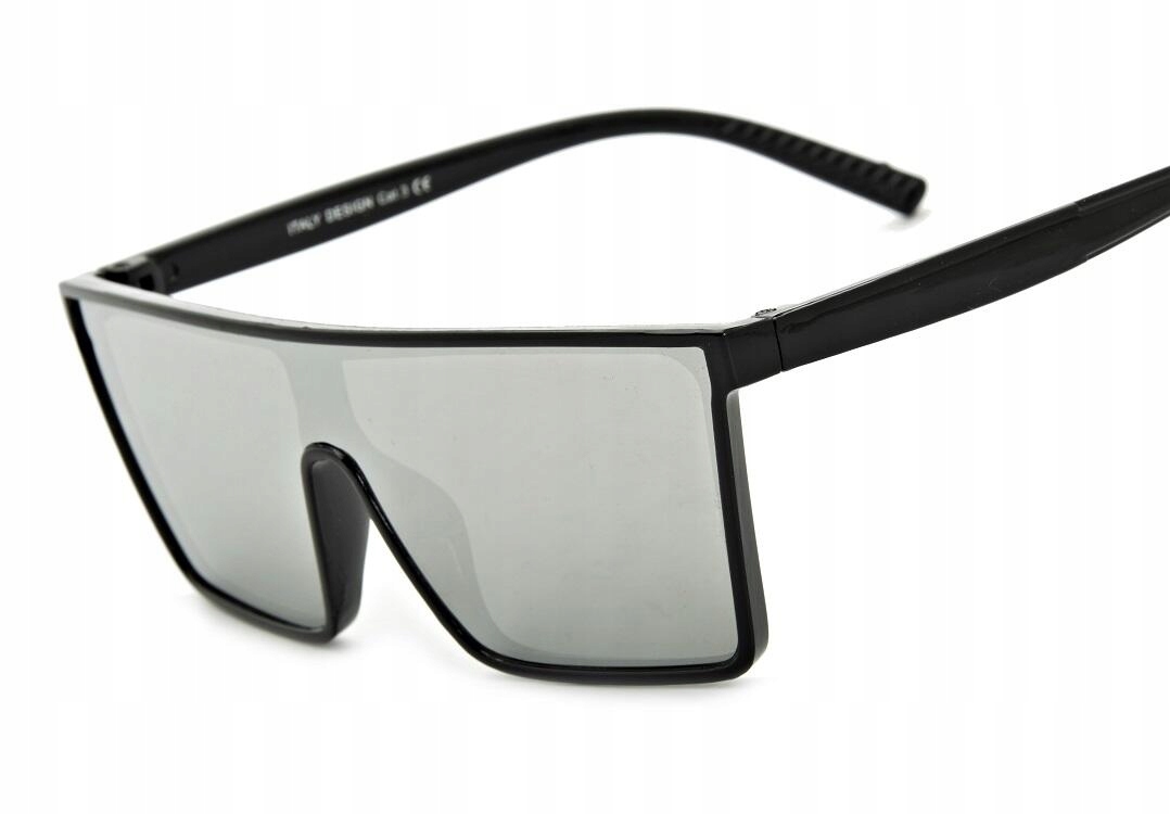 Męskie OKULARY PEŁNE LUSTRO PILOTKI PRZECIWSŁONECZNE CZARNO-SREBRNE