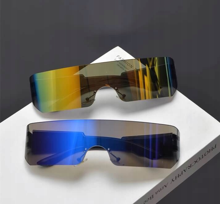 Futurystyczne OKULARY PRZECIWSŁONECZNE SREBRNE Imprezowe UV400 + Etui