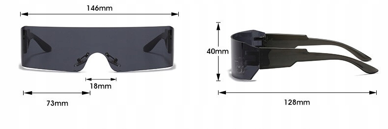 Futurystyczne OKULARY PRZECIWSŁONECZNE CZARNE Imprezowe UV400 + Etui