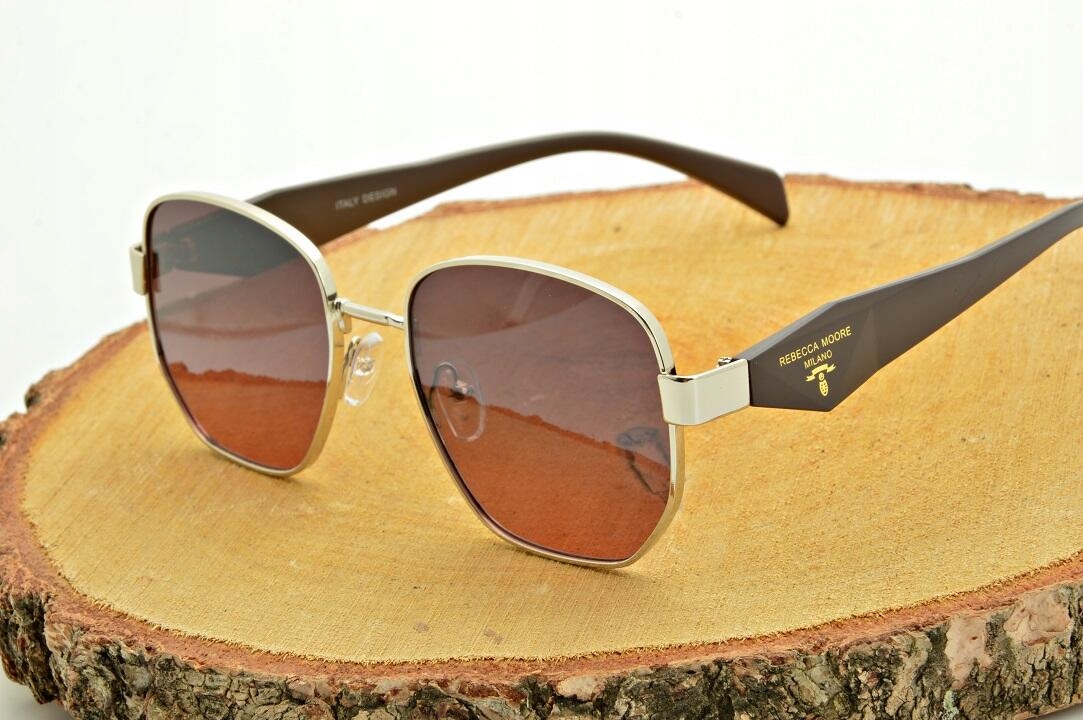 Damskie OKULARY PRZECIWSŁONECZNE UV Rebecca Moore Srebrno Brązowe