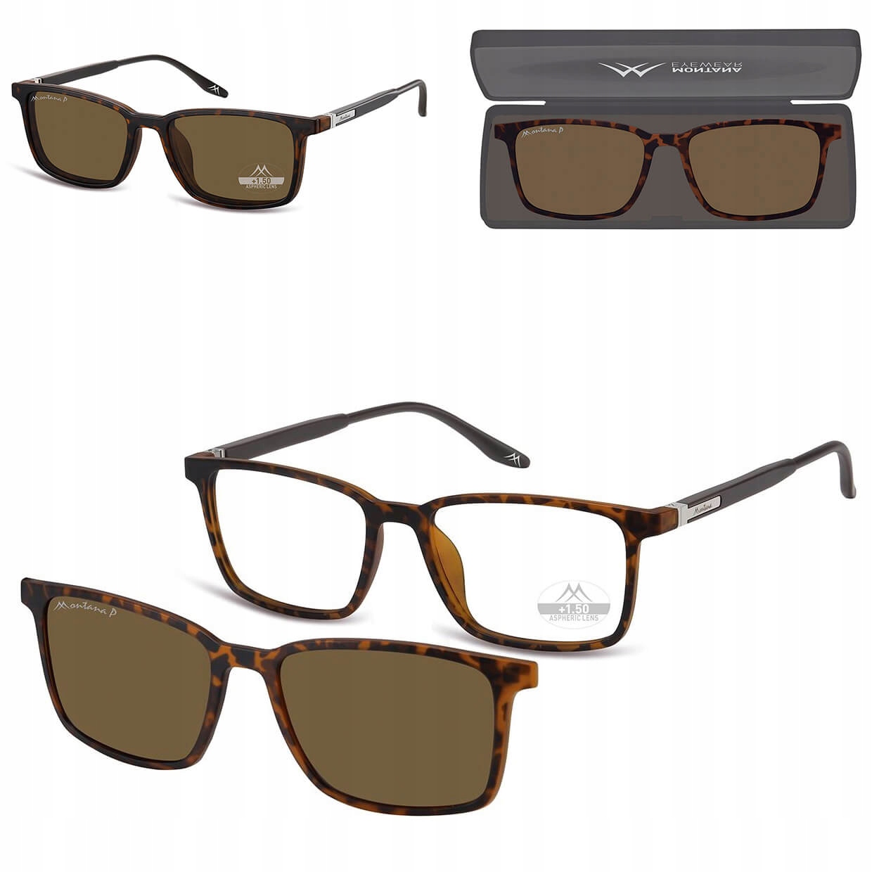 2w1 Okulary +2,00 Plusy do CZYTANIA z NAKŁADKĄ PRZECIWSŁONECZNĄ Polaryzacja