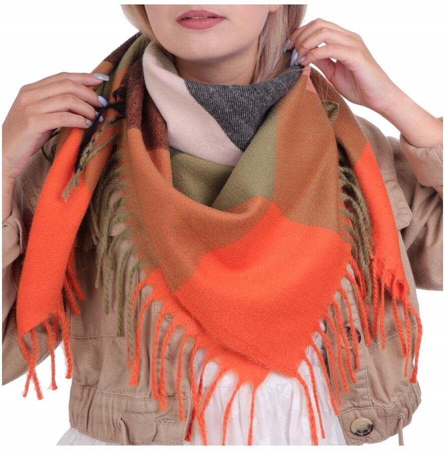 Ciepła CHUSTA DAMSKA Apaszka kratka DUŻY Miły w dotyku Szalik