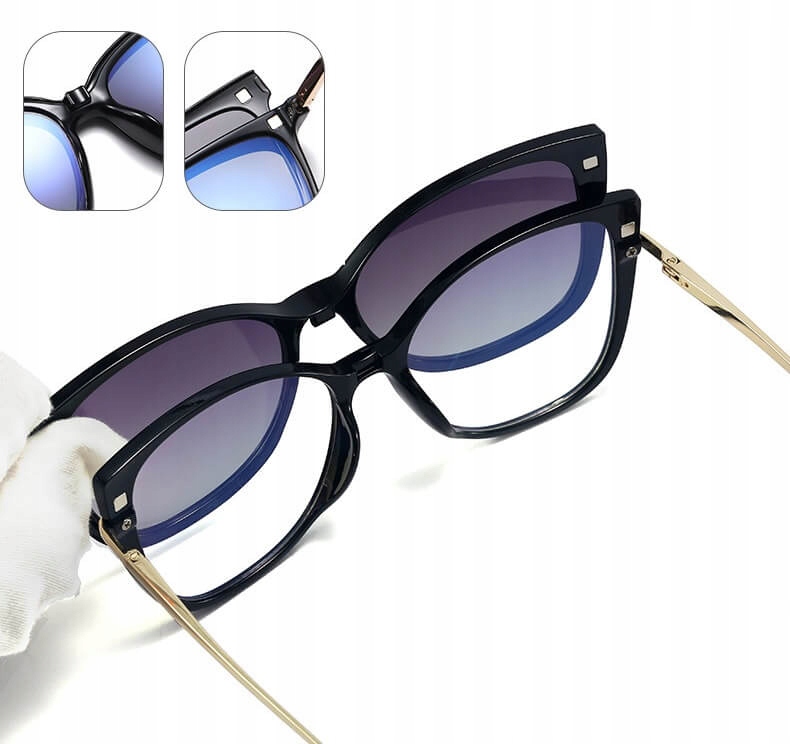 DAMSKIE Okulary 2w1 CLIP-ON Zerówki do KOMPUTERA +NAKŁADKA PRZECIWSŁONECZNA