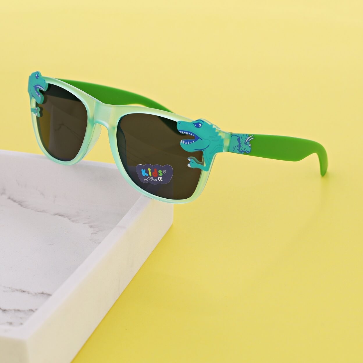 Dziecięce Okulary przeciwsłoneczne DINOZAUR zielone dla dzieci + ETUI