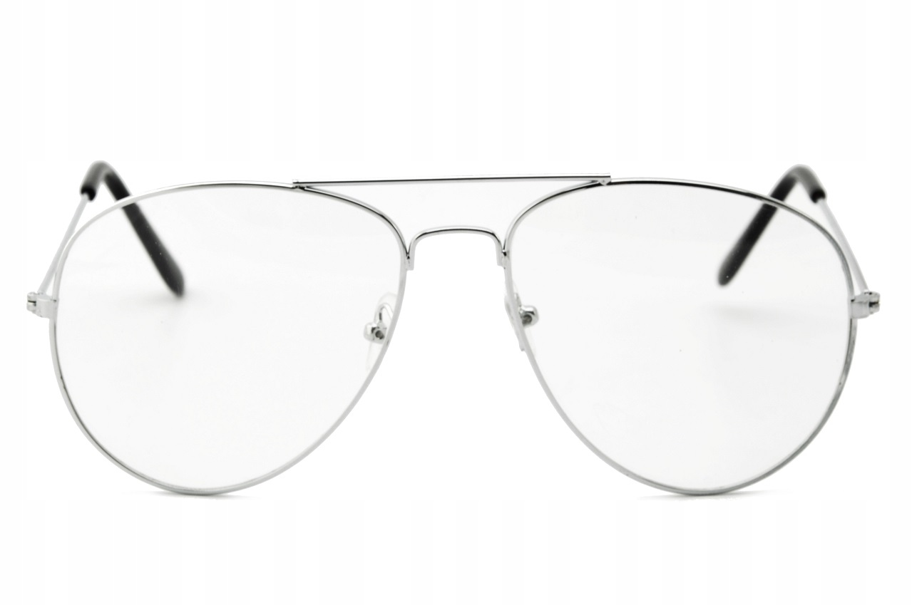 Damskie Okulary Zerówki PILOTKI AVIATOR Srebrne