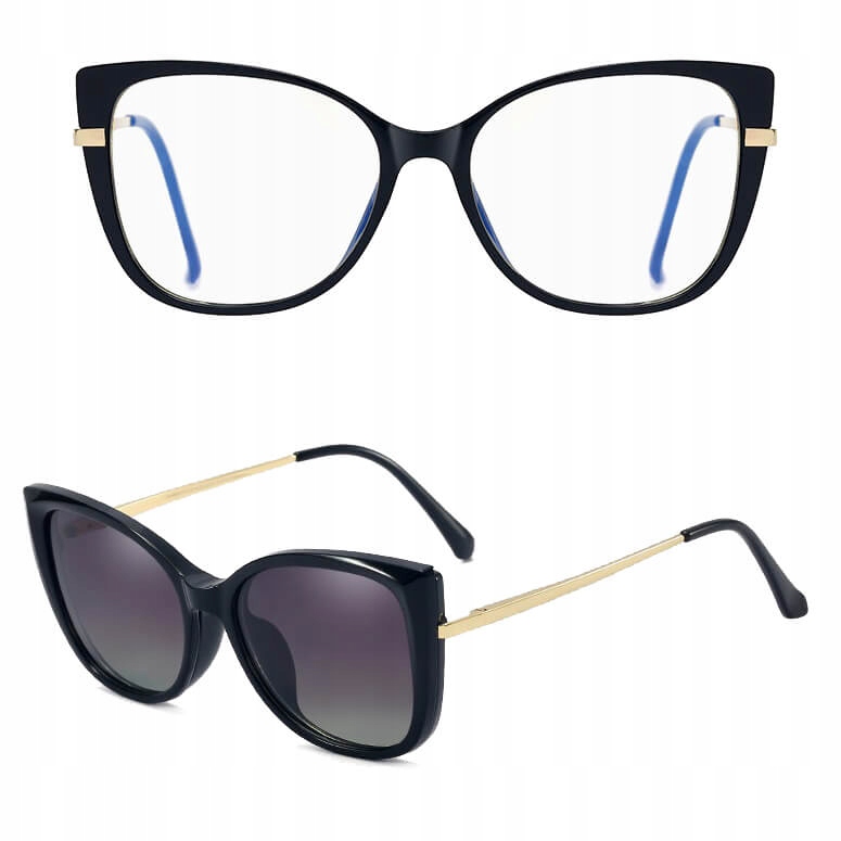 DAMSKIE Okulary 2w1 CLIP-ON Zerówki do KOMPUTERA +NAKŁADKA PRZECIWSŁONECZNA