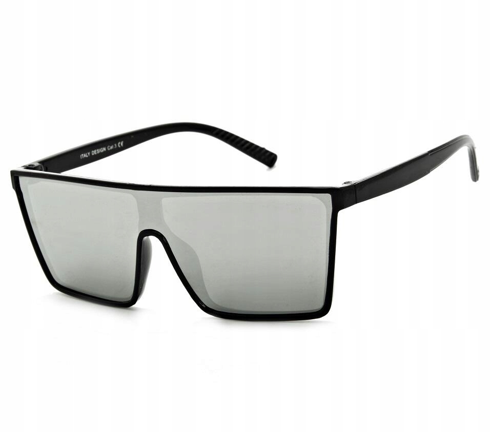 Męskie OKULARY PEŁNE LUSTRO PILOTKI PRZECIWSŁONECZNE CZARNO-SREBRNE