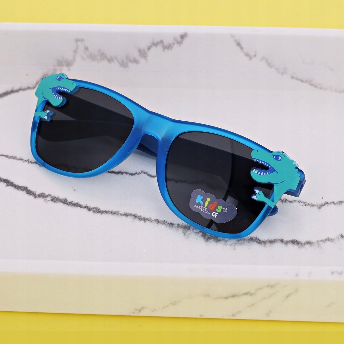 Dziecięce Okulary przeciwsłoneczne DINOZAUR niebieskie dla dzieci + ETUI