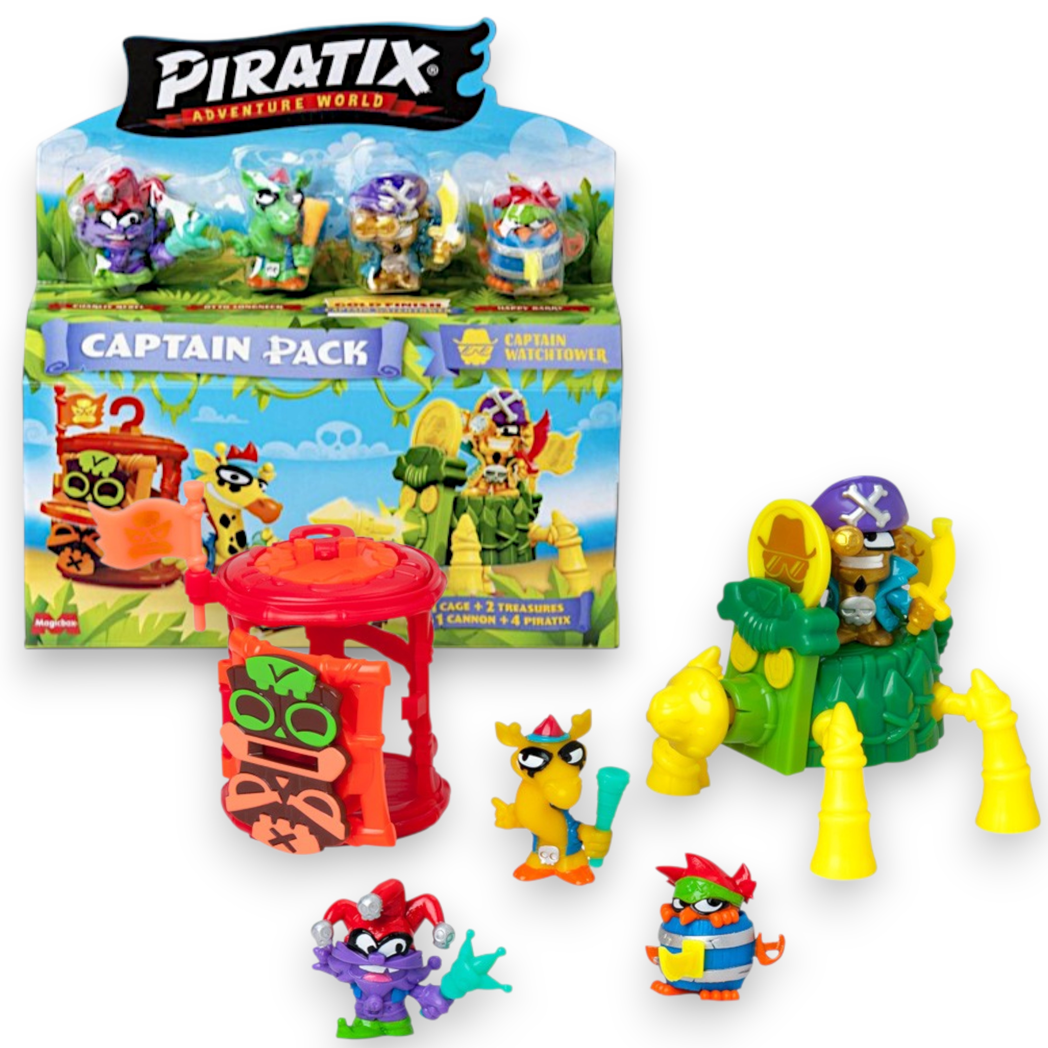 Figurine Piratix Crazy Jungle Captain Pack, 4 figurine, 1 tun, 1