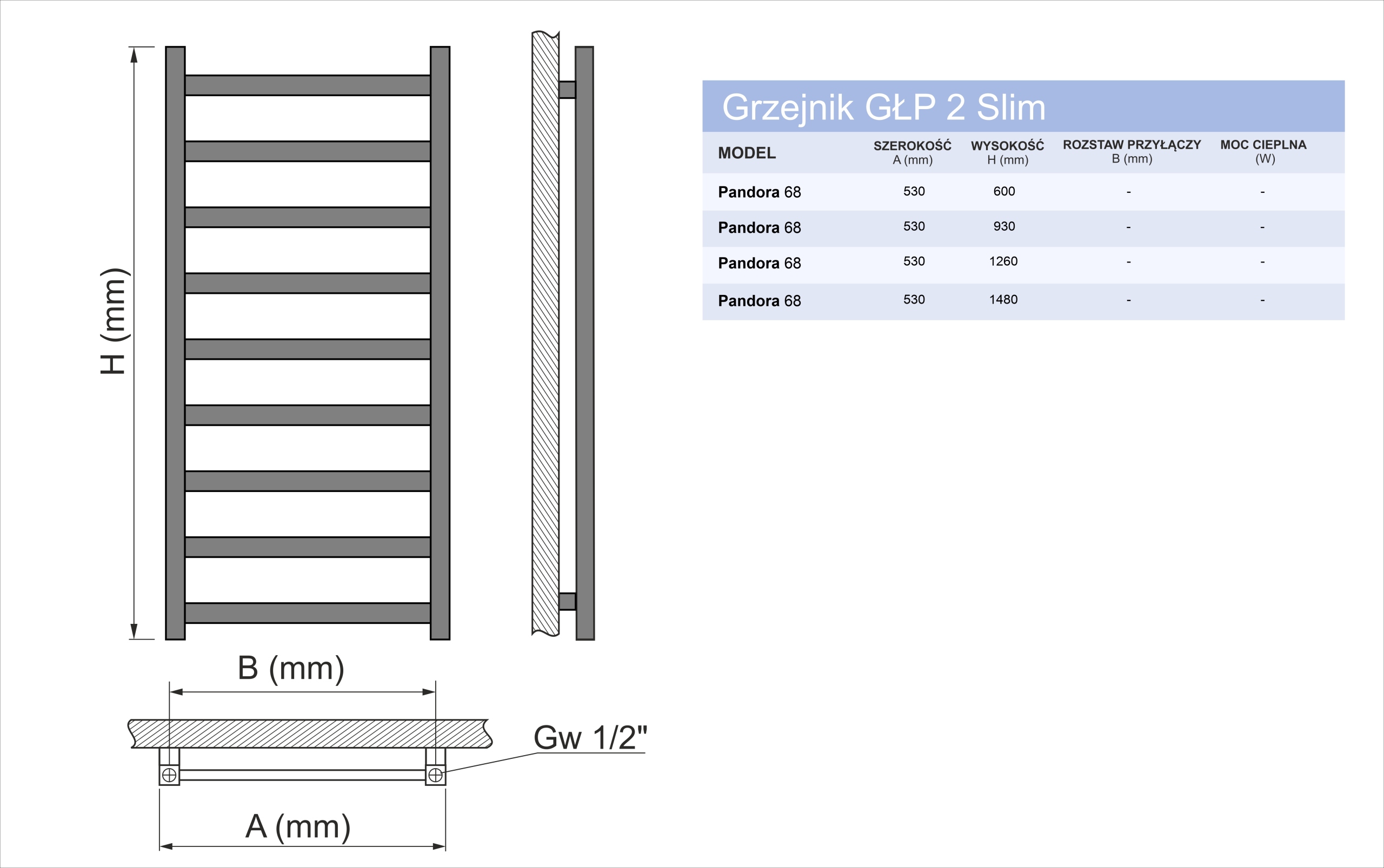 Grzejnik dekoracyjny 90/53 ROYAL Slim czarny mat