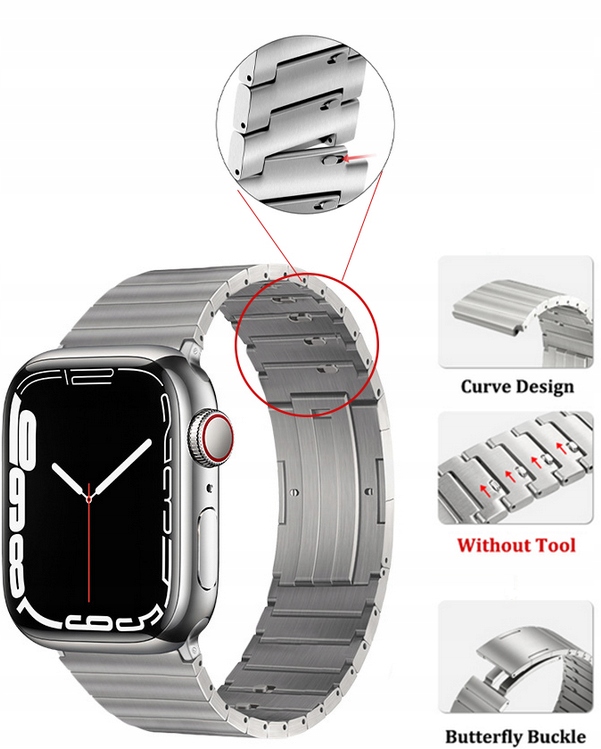 PASEK BRANSOLETA DO APPLE WATCH 7 45MM + SZKŁO