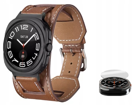 PASEK SKÓRZANY DO SAMSUNG GALAXY WATCH ULTRA 7 47MM + SZKŁO HARTOWANE