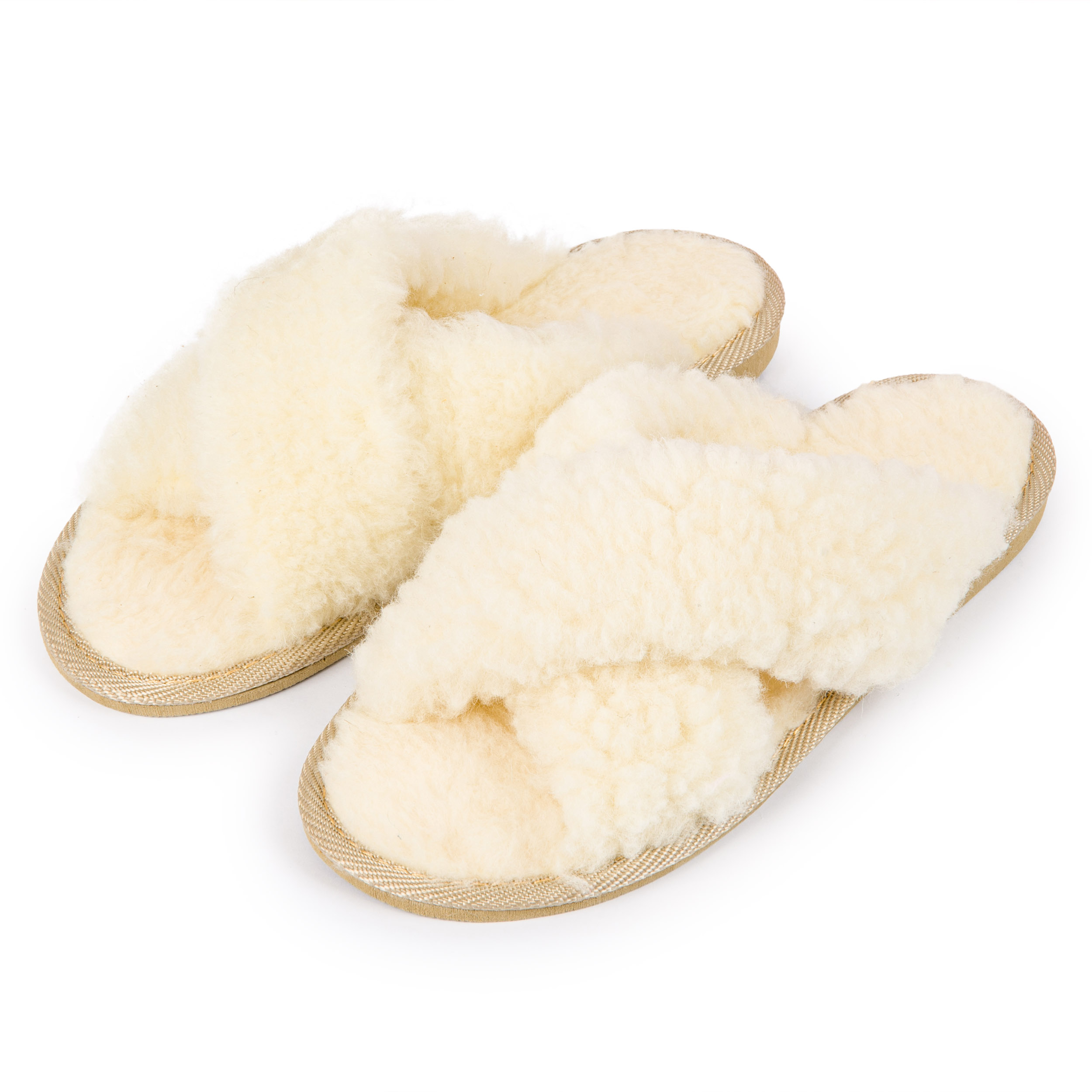 Kapcie klapki damskie puchate krzyżak ecru eleganckie klapki 36