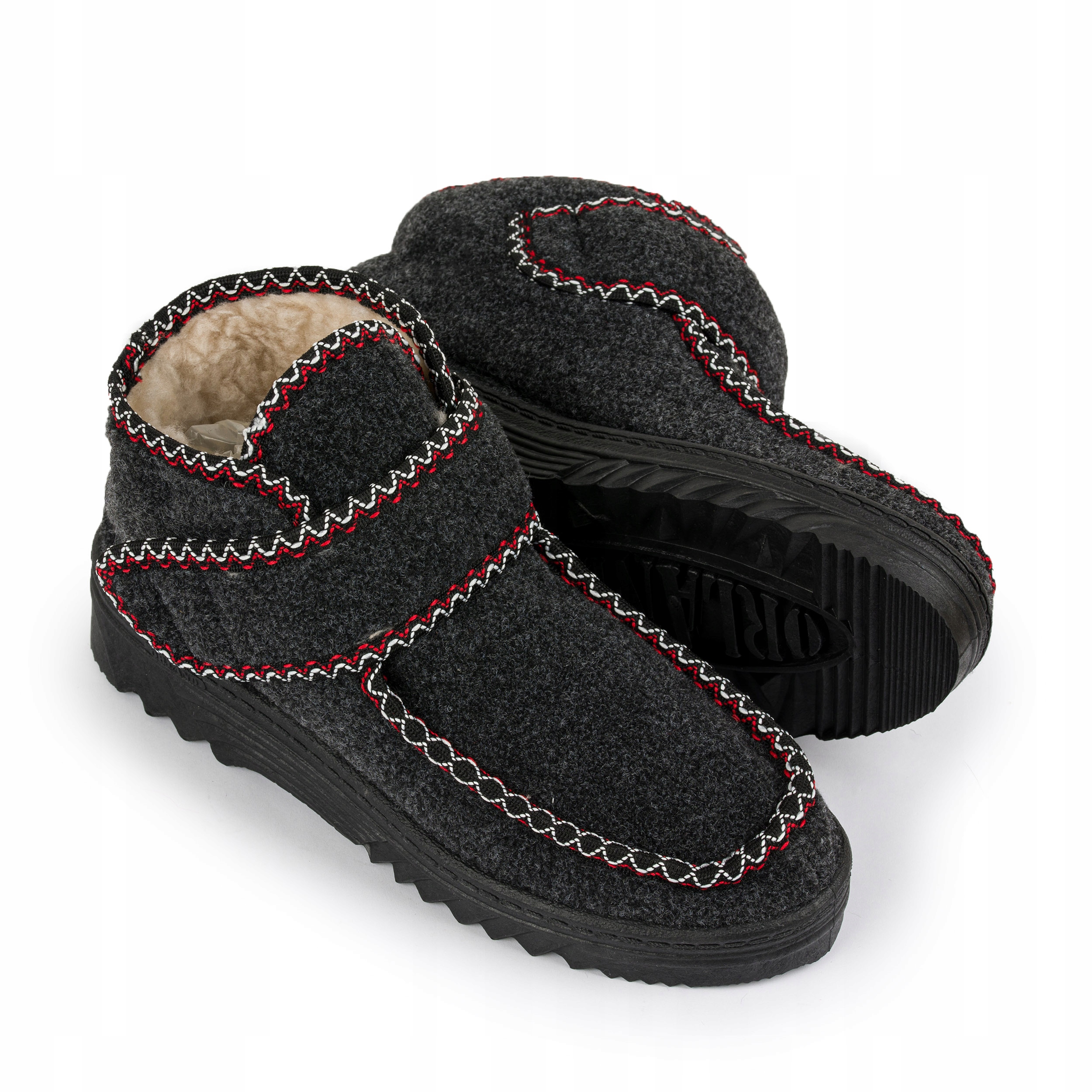 Bambosze Ocieplane Na Rzepę Filcowe Wysokie Kapcie