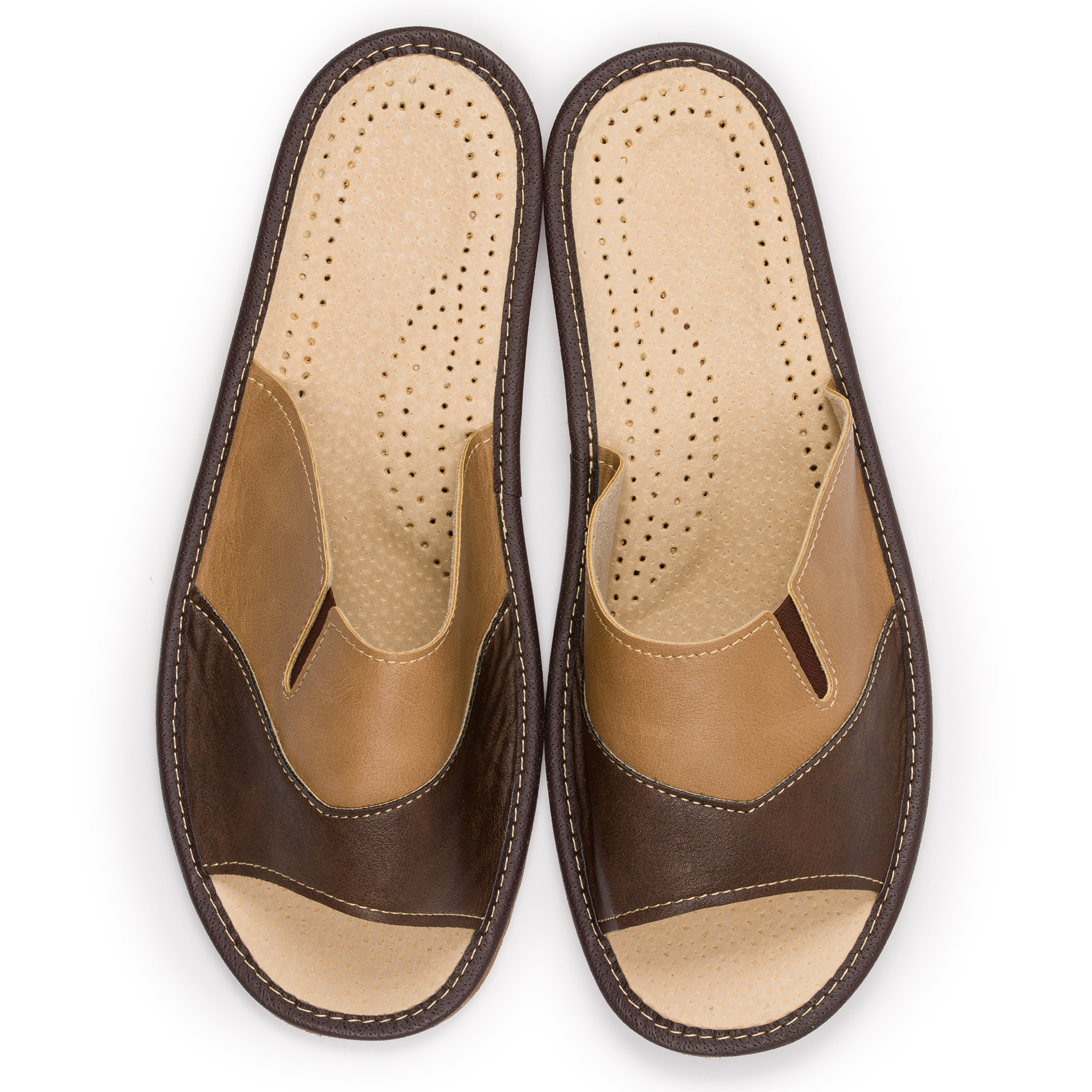 Kapcie Klapki Pantofle Domowe Męskie Skórzane Brązowe 43