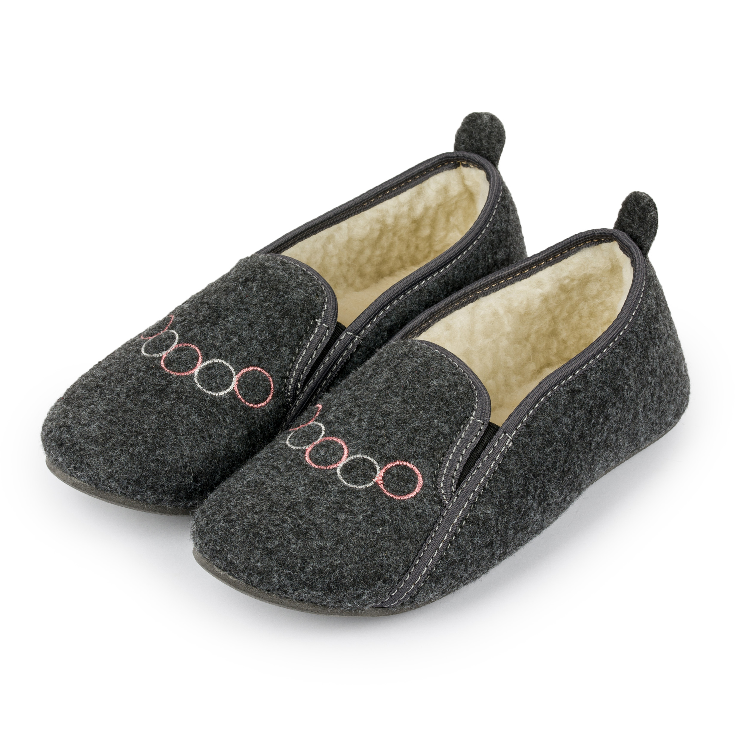 Bambosze damskie czarne filcowe ocieplane kółka 39