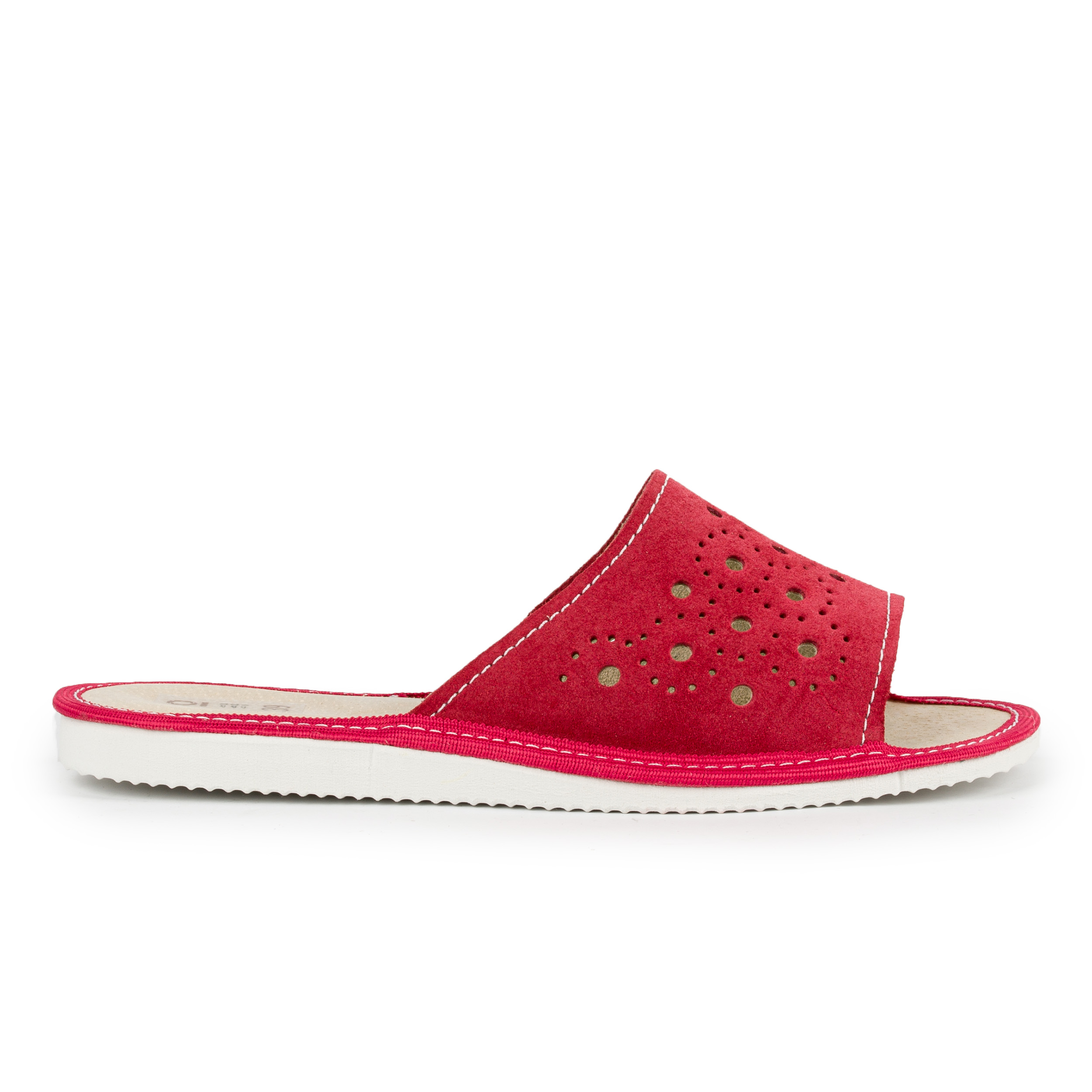 Kapcie damskie ażurowe czerwone zamsz skóra