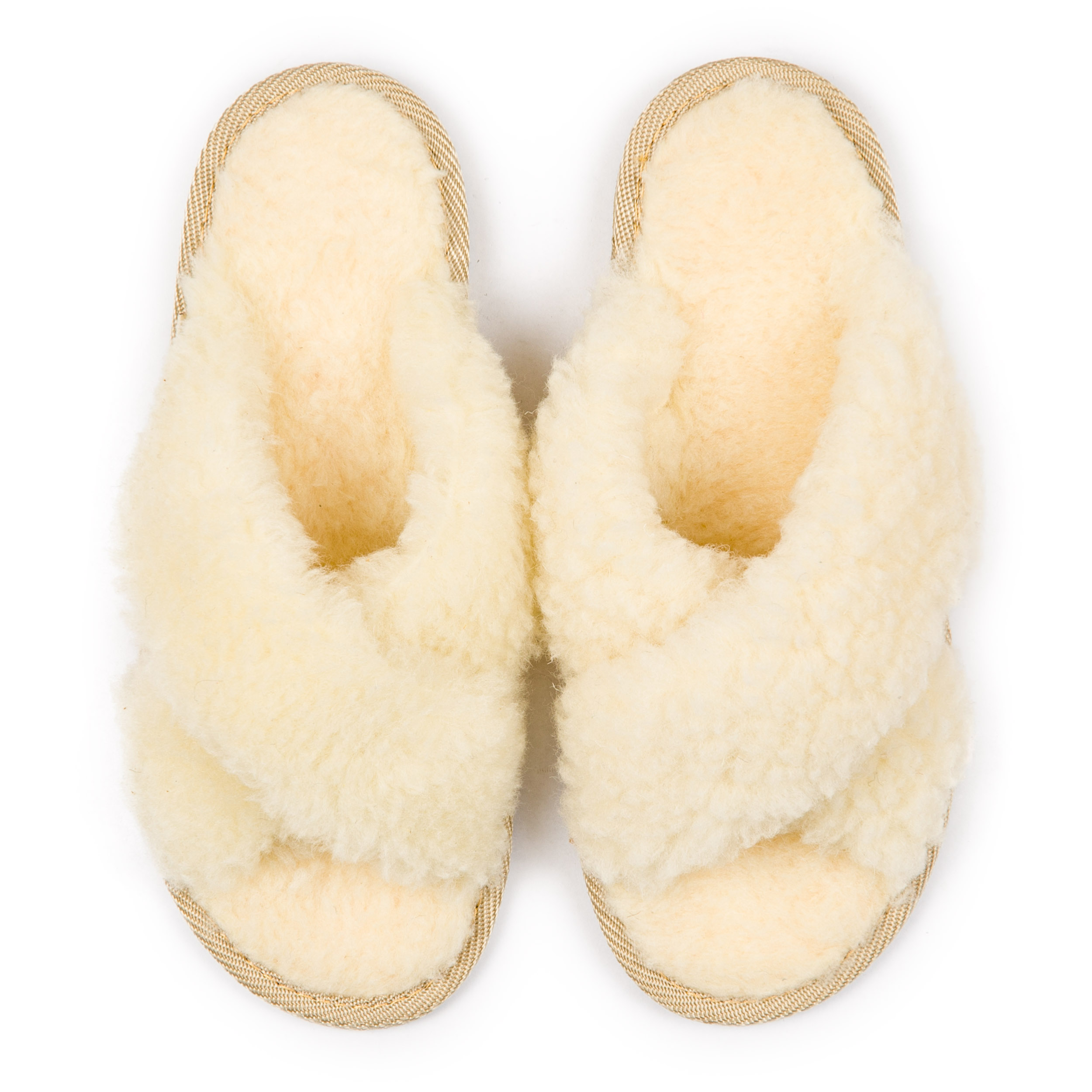 Kapcie klapki damskie puchate krzyżak ecru eleganckie klapki 36