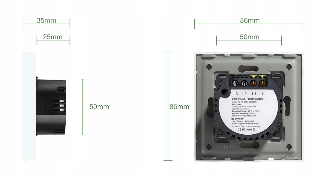 DOTYKOWY WŁĄCZNIK IMPUSLOWY 12-24V MONOSTABILNY WYŁĄCZNIK SZKLANY 1G