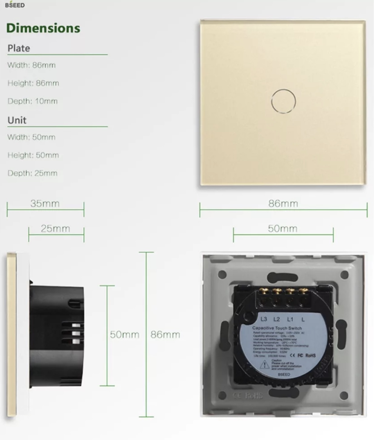 DOTYKOWY WŁĄCZNIK ŚWIATŁA 1K POJEDYNCZY SZKLANY