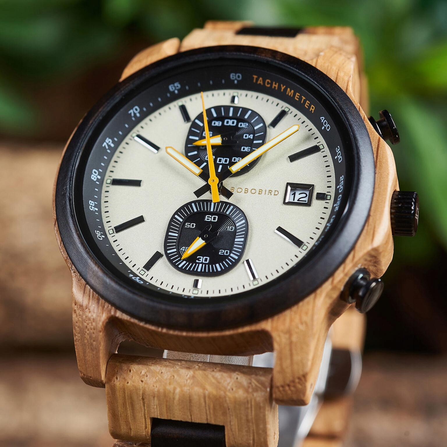 DREWNIANY ZEGAREK MĘSKI BOBO BIRD T159-1 ELEGANCKI BRANSOLETA CHRONOGRAF 10