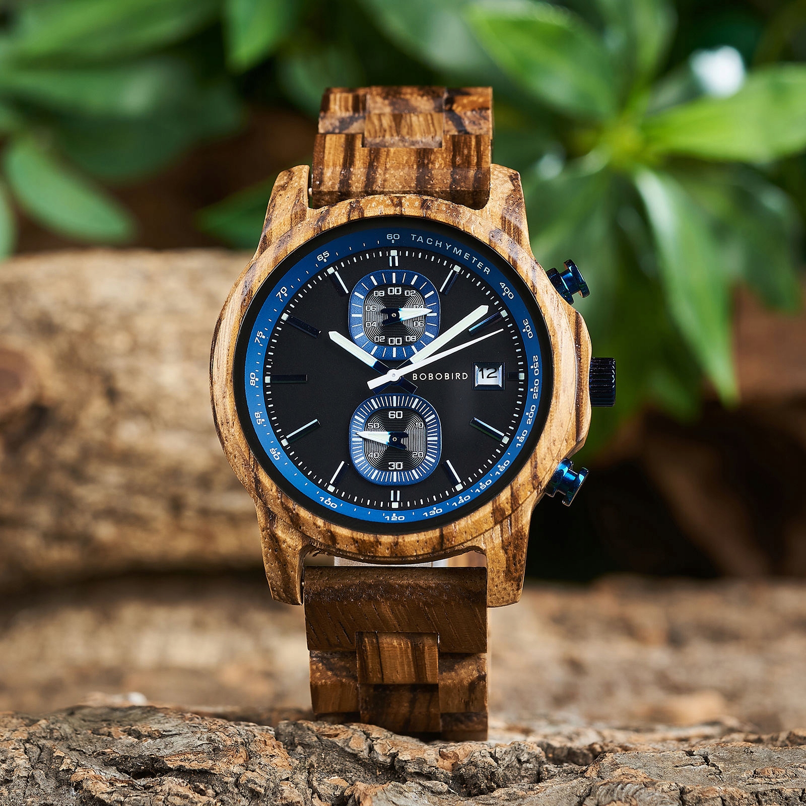 DREWNIANY ZEGAREK MĘSKI BOBO BIRD T159-3 ELEGANCKI BRANSOLETA CHRONOGRAF 1