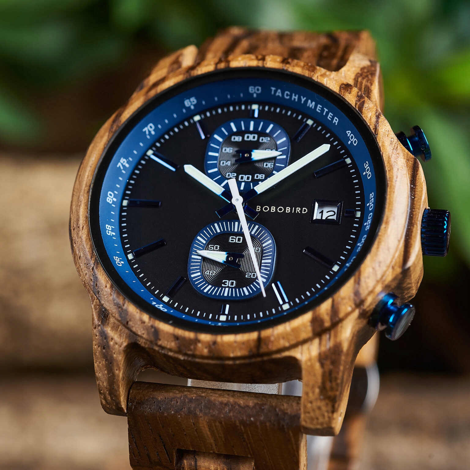 DREWNIANY ZEGAREK MĘSKI BOBO BIRD T159-3 ELEGANCKI BRANSOLETA CHRONOGRAF 10