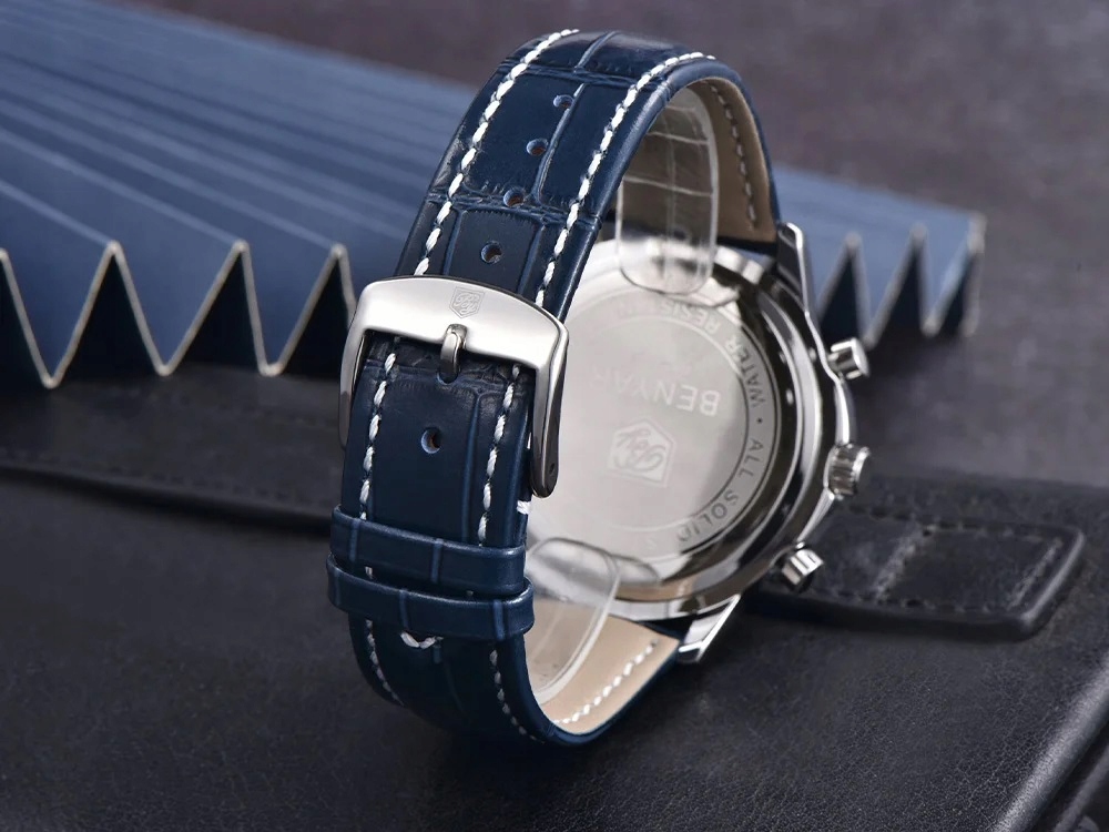 NIEBIESKI ZEGAREK MĘSKI BENYAR SKÓRZANY PASKEK DATOWNIK CHRONOGRAF PUDEŁKO 17 NIEBIESKI ZEGAREK MĘSKI BENYAR SKÓRZANY PASKEK DATOWNIK CHRONOGRAF PUDEŁKO 17