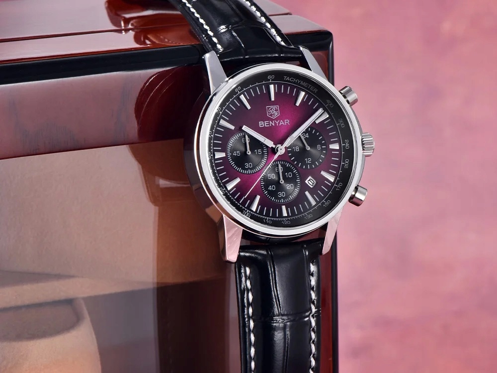 CZARNY ZEGAREK MĘSKI BENYAR NA SKÓRZANYM PASKU DATOWNIK CHRONOGRAF PUDEŁKO 12 CZARNY ZEGAREK MĘSKI BENYAR NA SKÓRZANYM PASKU DATOWNIK CHRONOGRAF PUDEŁKO 12