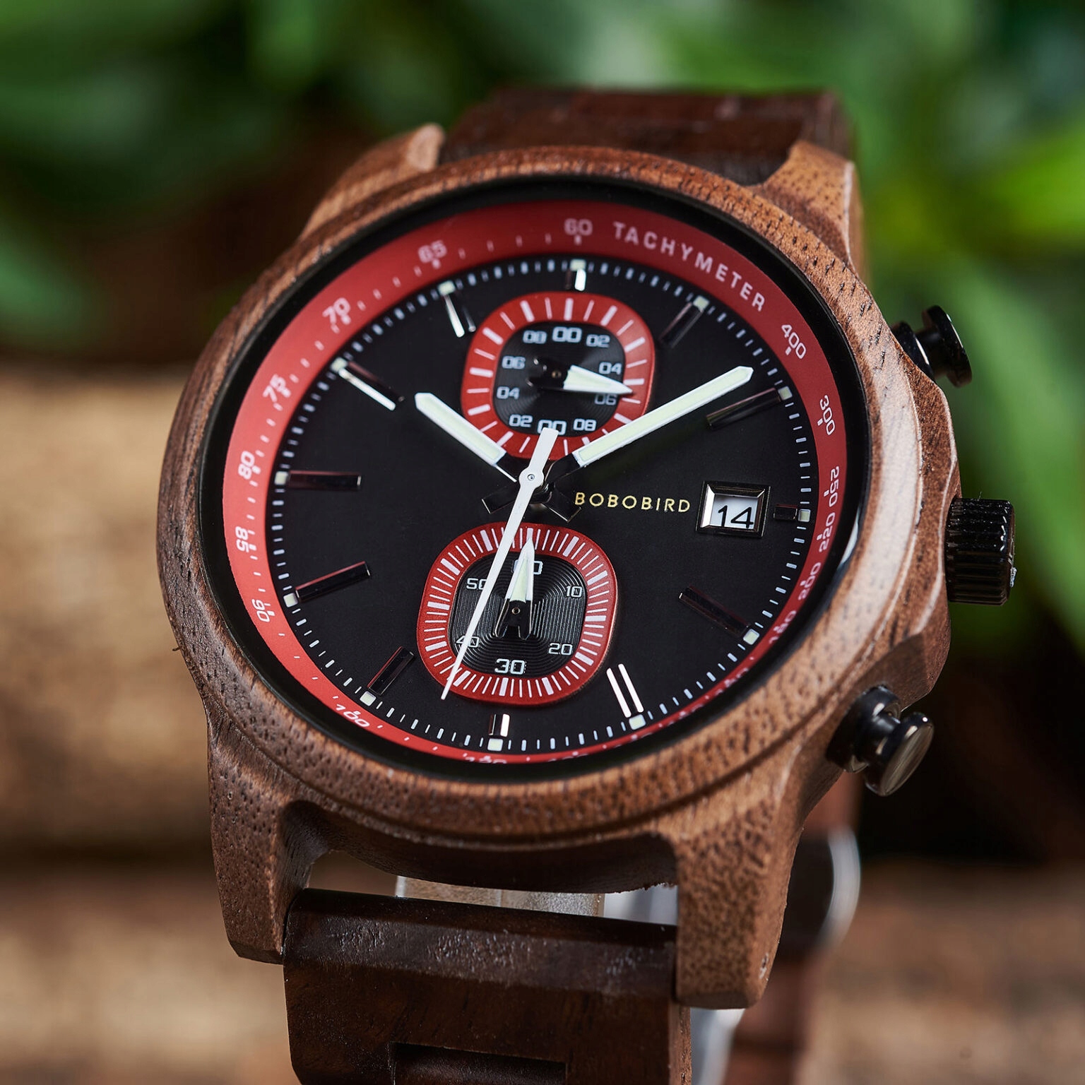 DREWNIANY ZEGAREK MĘSKI BOBO BIRD T159-2 ELEGANCKI BRANSOLETA CHRONOGRAF 9