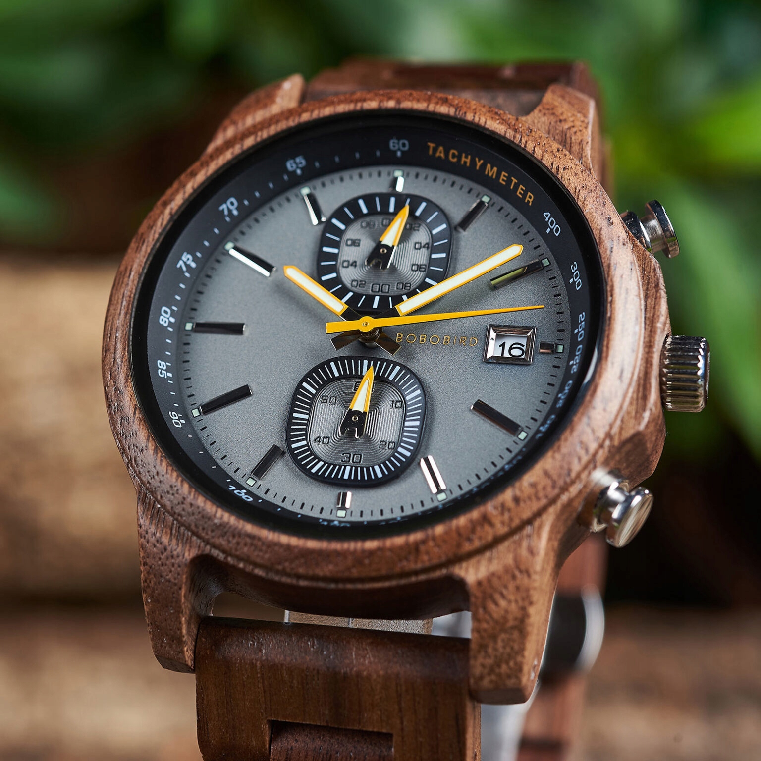 DREWNIANY ZEGAREK MĘSKI BOBO BIRD T159-4 ELEGANCKI BRANSOLETA CHRONOGRAF 9