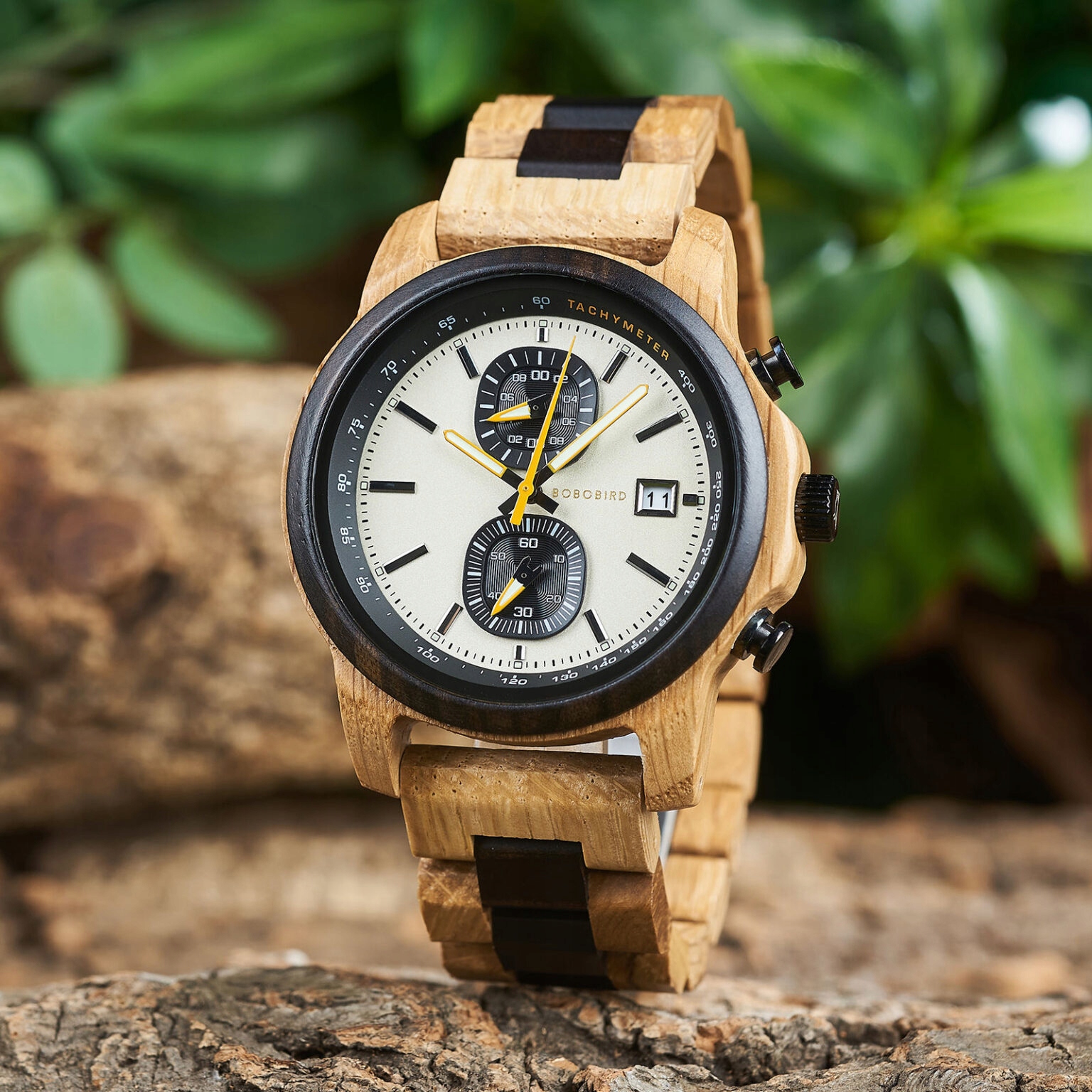 DREWNIANY ZEGAREK MĘSKI BOBO BIRD T159-1 ELEGANCKI BRANSOLETA CHRONOGRAF 1