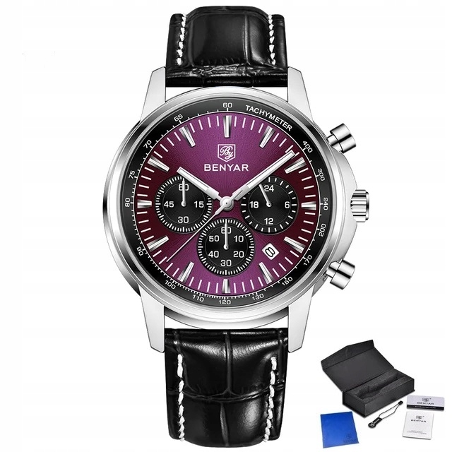 CZARNY ZEGAREK MĘSKI BENYAR NA SKÓRZANYM PASKU DATOWNIK CHRONOGRAF PUDEŁKO 8 CZARNY ZEGAREK MĘSKI BENYAR NA SKÓRZANYM PASKU DATOWNIK CHRONOGRAF PUDEŁKO 8