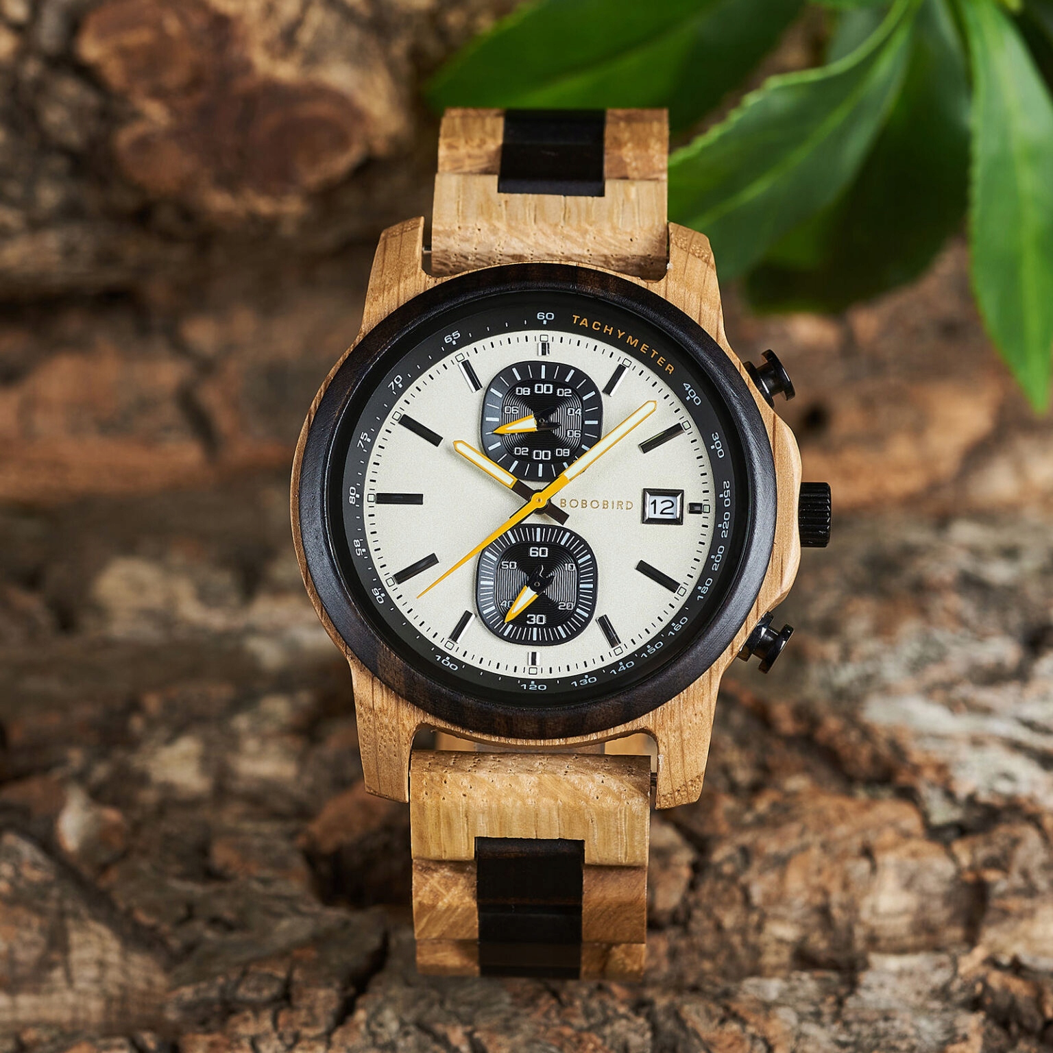 DREWNIANY ZEGAREK MĘSKI BOBO BIRD T159-1 ELEGANCKI BRANSOLETA CHRONOGRAF 8