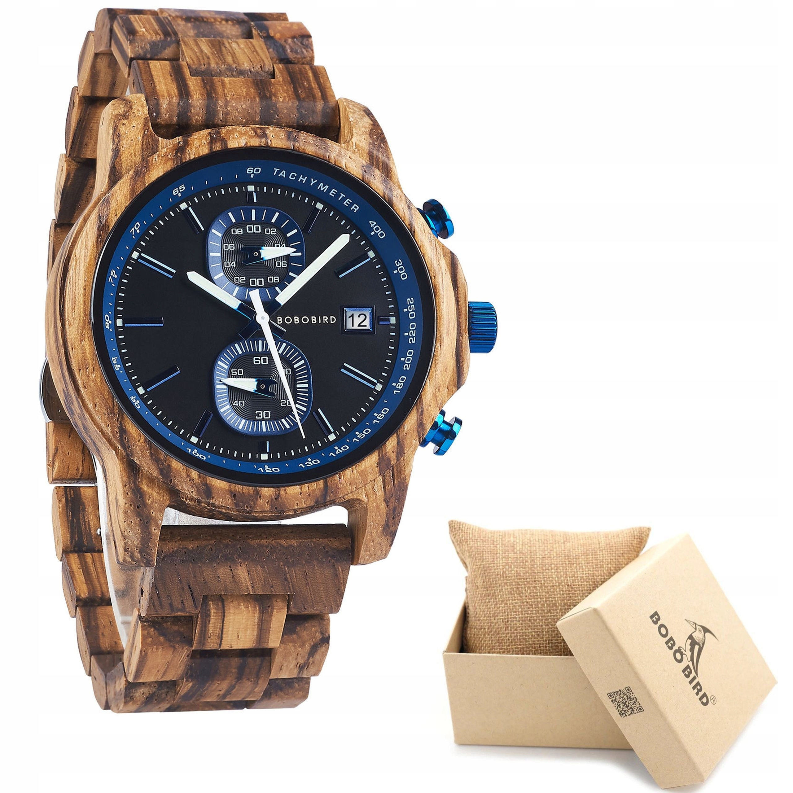 DREWNIANY ZEGAREK MĘSKI BOBO BIRD T159-3 ELEGANCKI BRANSOLETA CHRONOGRAF 4