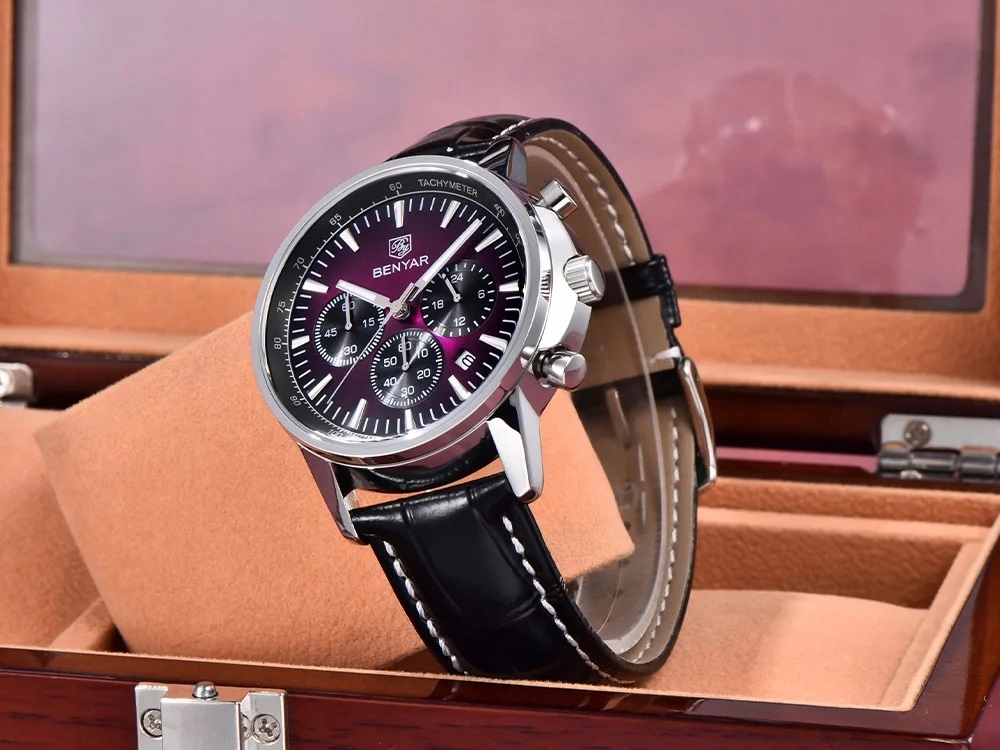 CZARNY ZEGAREK MĘSKI BENYAR NA SKÓRZANYM PASKU DATOWNIK CHRONOGRAF PUDEŁKO 14 CZARNY ZEGAREK MĘSKI BENYAR NA SKÓRZANYM PASKU DATOWNIK CHRONOGRAF PUDEŁKO 14