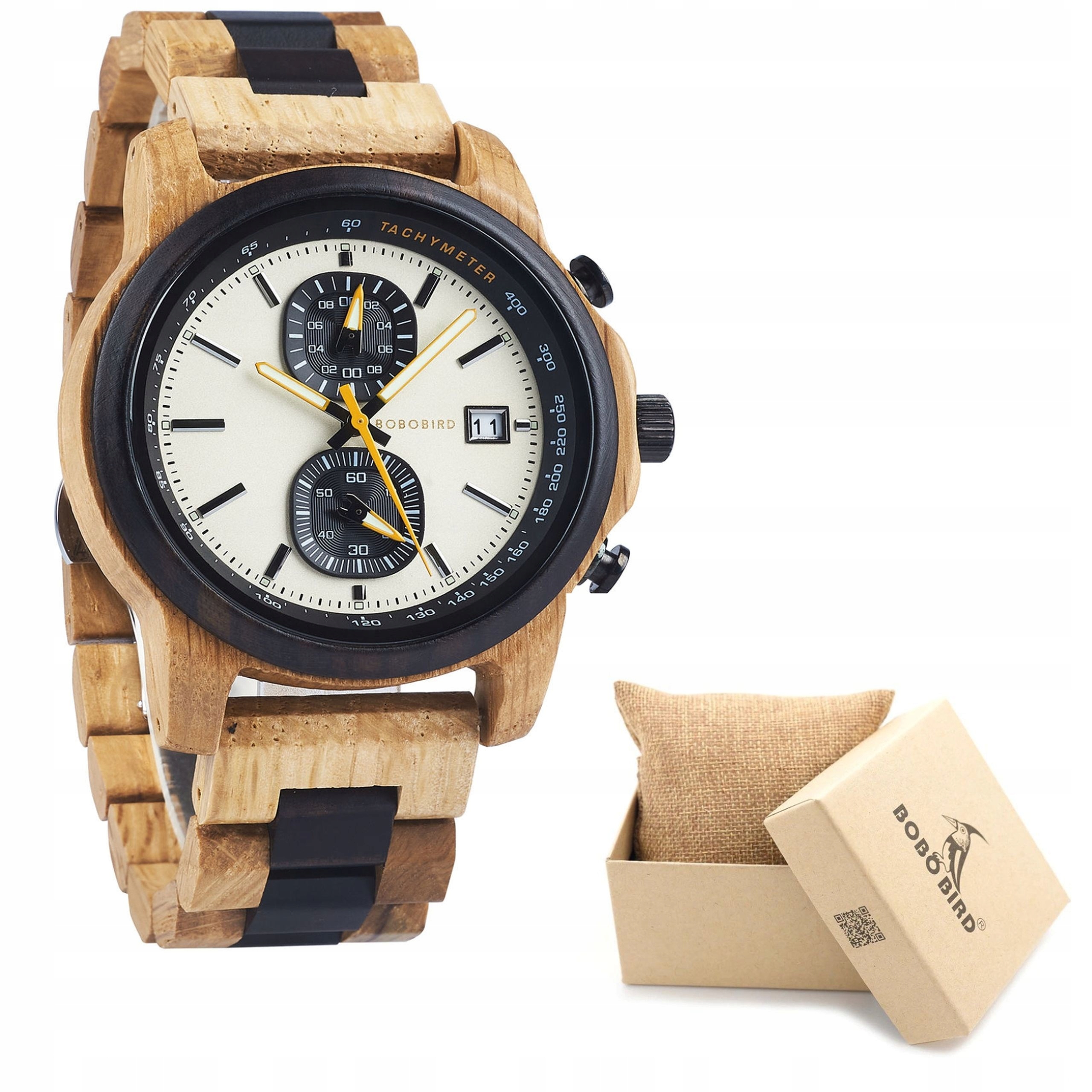 DREWNIANY ZEGAREK MĘSKI BOBO BIRD T159-1 ELEGANCKI BRANSOLETA CHRONOGRAF 4