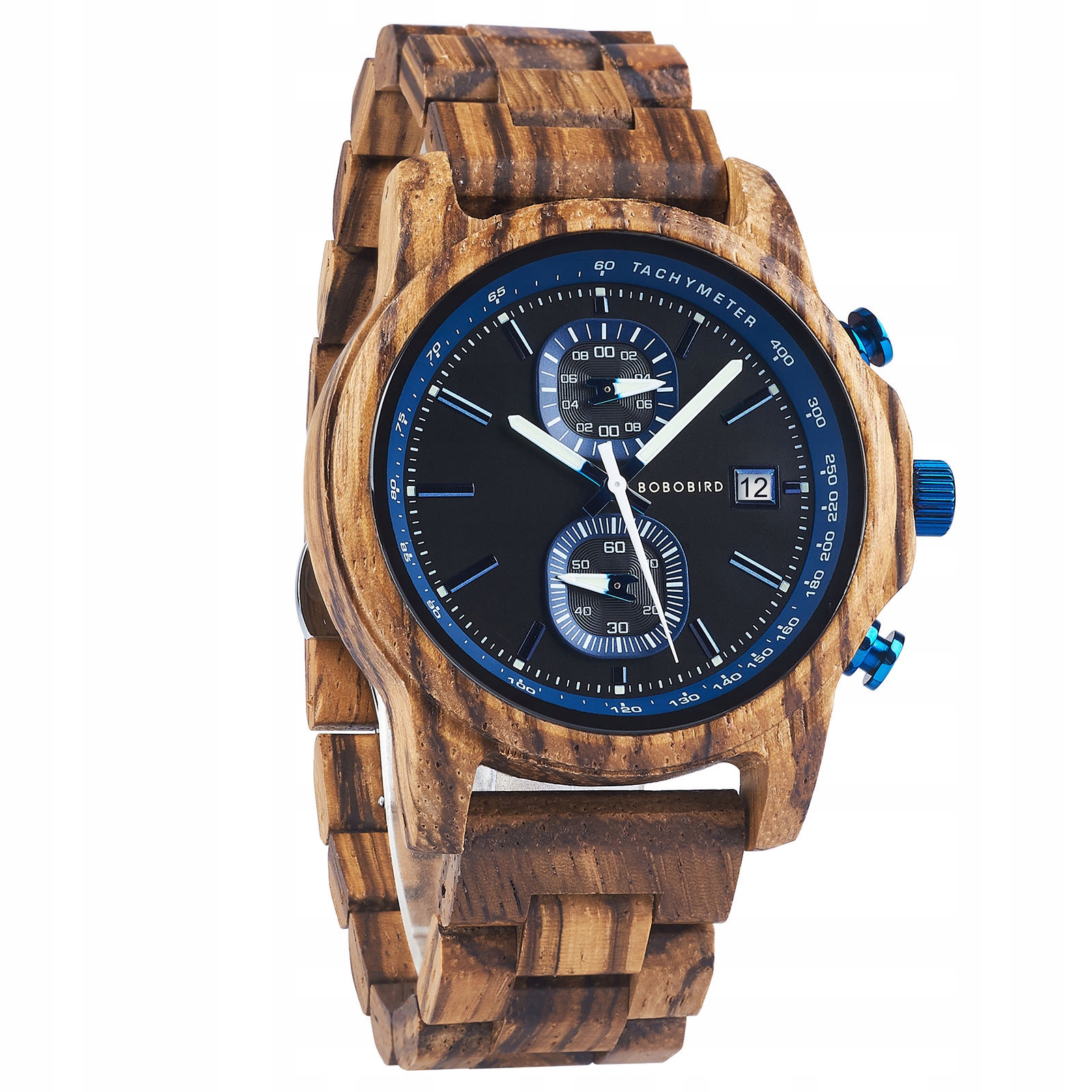 DREWNIANY ZEGAREK MĘSKI BOBO BIRD T159-3 ELEGANCKI BRANSOLETA CHRONOGRAF 3