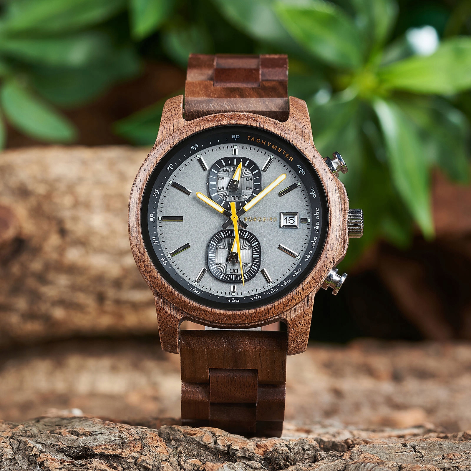 DREWNIANY ZEGAREK MĘSKI BOBO BIRD T159-4 ELEGANCKI BRANSOLETA CHRONOGRAF 1