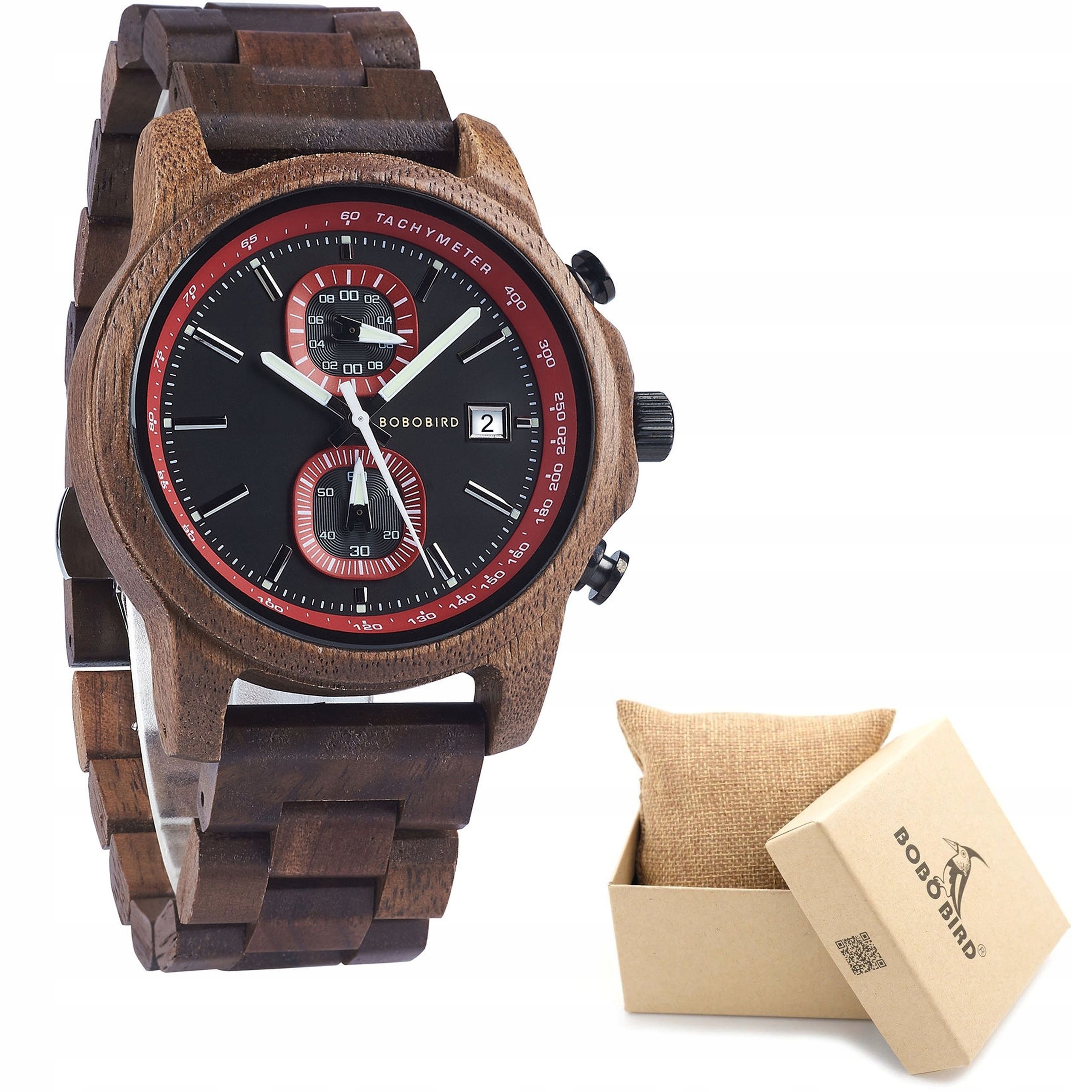 DREWNIANY ZEGAREK MĘSKI BOBO BIRD T159-2 ELEGANCKI BRANSOLETA CHRONOGRAF 4