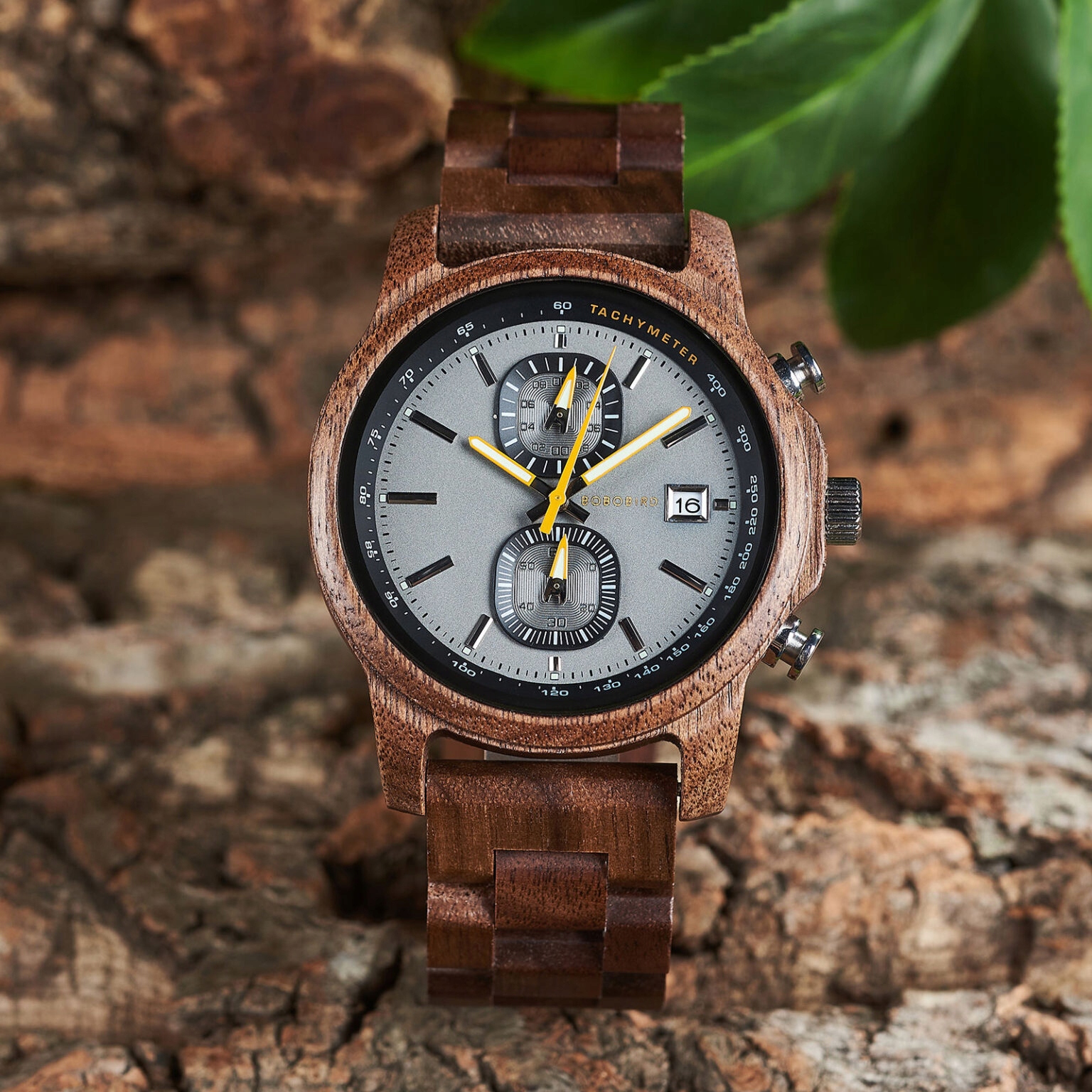 DREWNIANY ZEGAREK MĘSKI BOBO BIRD T159-4 ELEGANCKI BRANSOLETA CHRONOGRAF 6