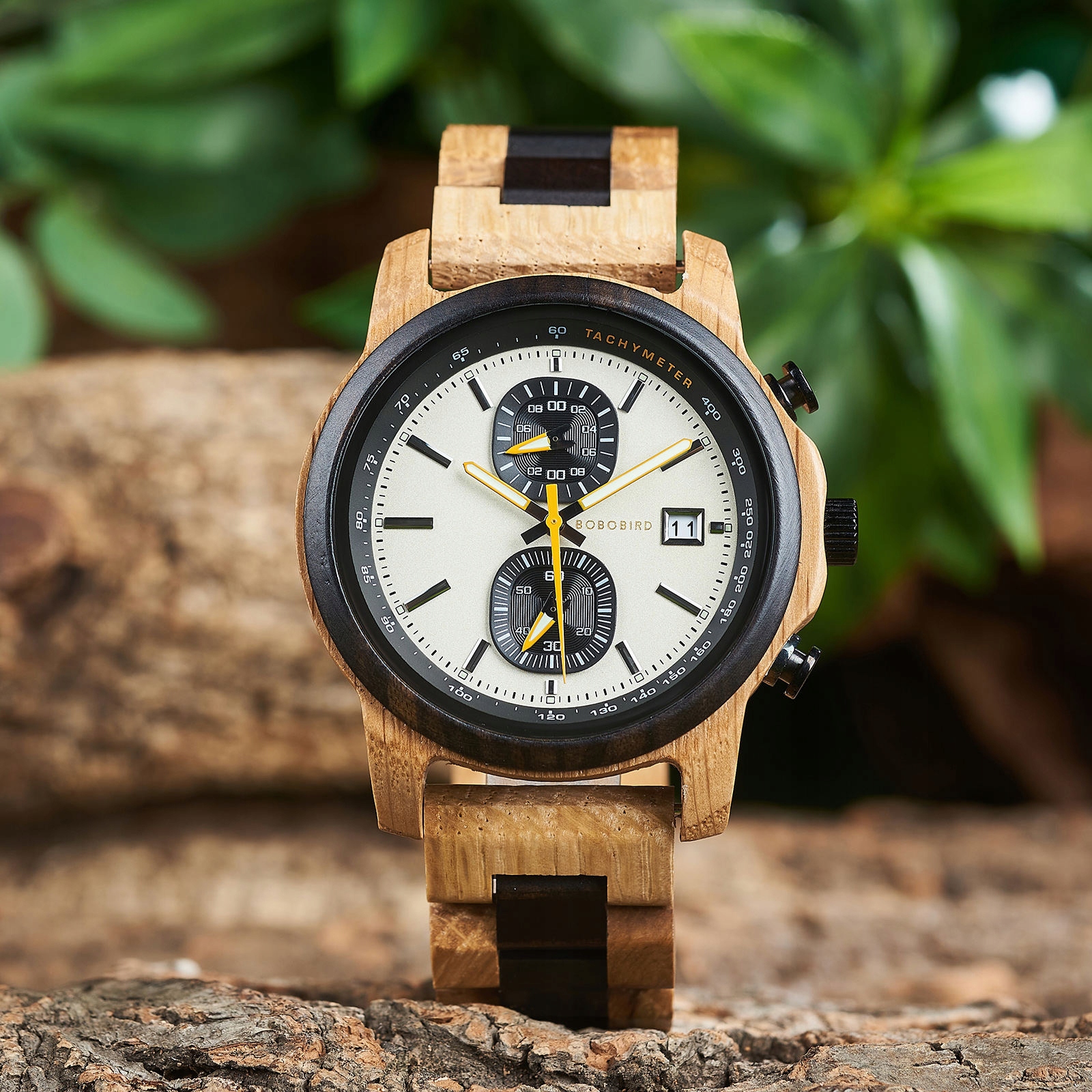 DREWNIANY ZEGAREK MĘSKI BOBO BIRD T159-1 ELEGANCKI BRANSOLETA CHRONOGRAF 5