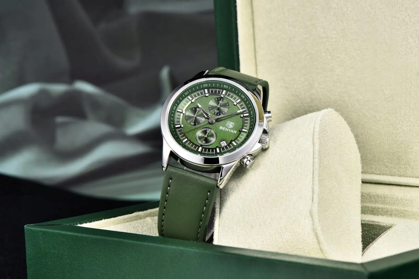 CZARNY ZEGAREK MĘSKI BENYAR NA SKÓRZANYM PASKU ELEGANCKI CHRONOGRAF PUDEŁKO 10 CZARNY ZEGAREK MĘSKI BENYAR NA SKÓRZANYM PASKU ELEGANCKI CHRONOGRAF PUDEŁKO 10