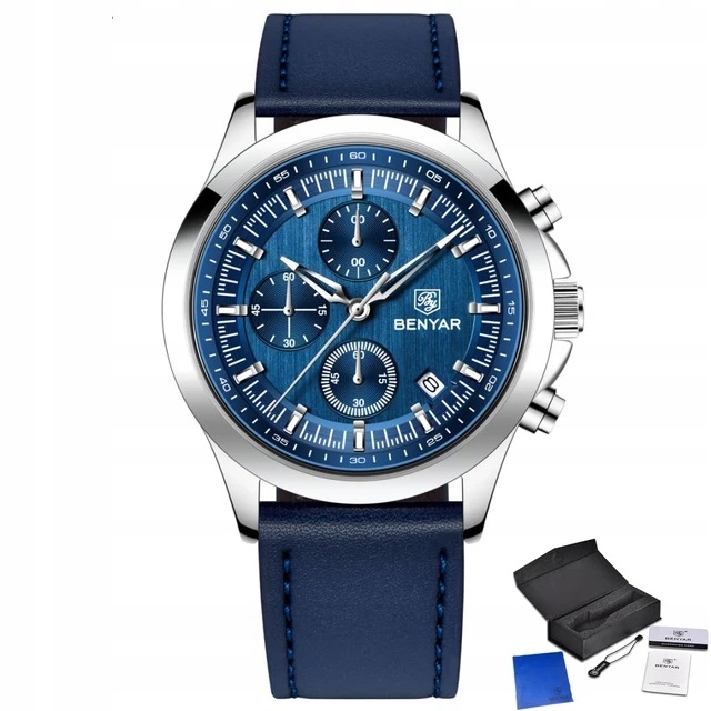 CZARNY ZEGAREK MĘSKI BENYAR NA SKÓRZANYM PASKU ELEGANCKI CHRONOGRAF PUDEŁKO 6 CZARNY ZEGAREK MĘSKI BENYAR NA SKÓRZANYM PASKU ELEGANCKI CHRONOGRAF PUDEŁKO 6