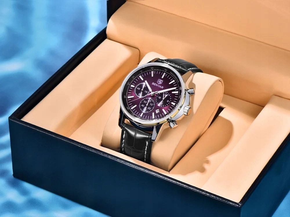 CZARNY ZEGAREK MĘSKI BENYAR NA SKÓRZANYM PASKU DATOWNIK CHRONOGRAF PUDEŁKO 9 CZARNY ZEGAREK MĘSKI BENYAR NA SKÓRZANYM PASKU DATOWNIK CHRONOGRAF PUDEŁKO 9