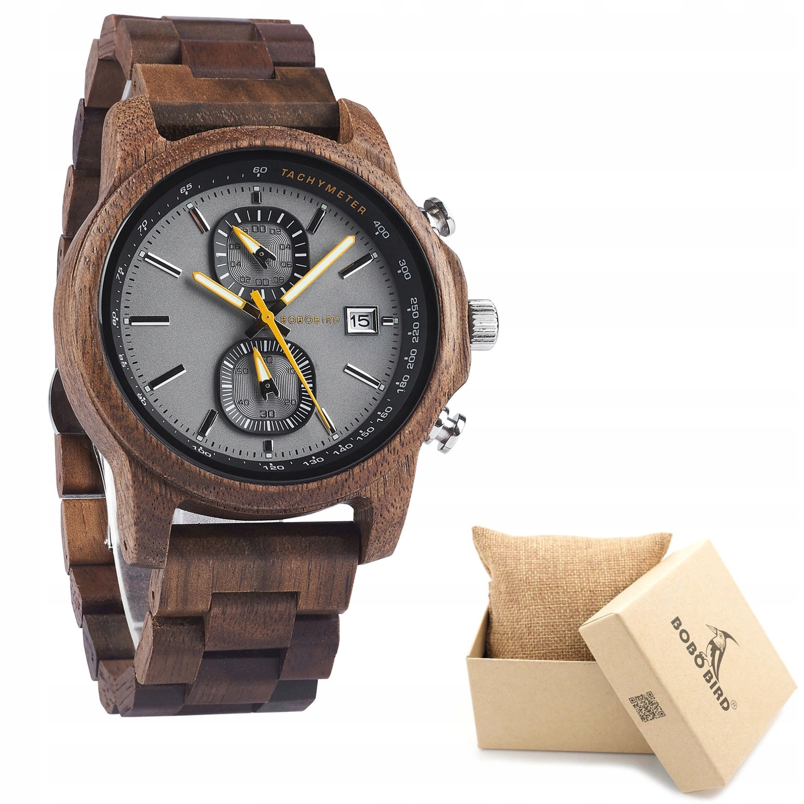 DREWNIANY ZEGAREK MĘSKI BOBO BIRD T159-4 ELEGANCKI BRANSOLETA CHRONOGRAF 4